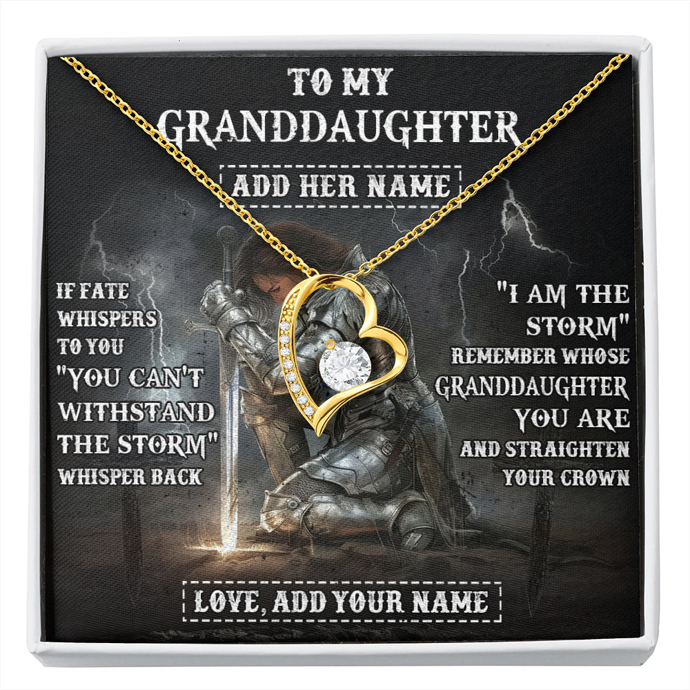 Forever Love Necklace 18K Yellow Gold Finish | 1 | Personalized To My Granddaughter Necklace Women Warrior Knights Templar I Am The Storm Best Granddaughter Birthday Gifts Christmas Gift Box Message Card | siriusteestore