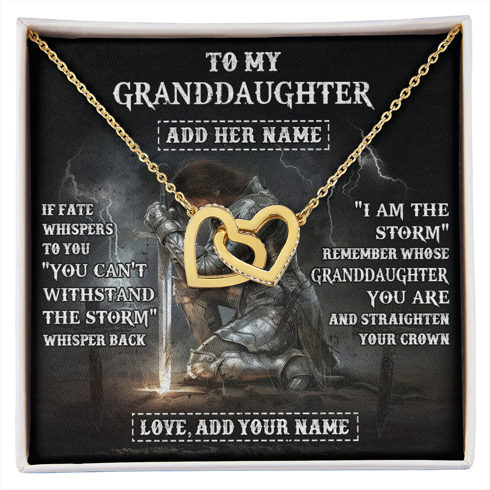 Interlocking Hearts Necklace 18K Yellow Gold Finish | 1 | Personalized To My Granddaughter Necklace Women Warrior Knights Templar I Am The Storm Best Granddaughter Birthday Gifts Christmas Gift Box Message Card | siriusteestore