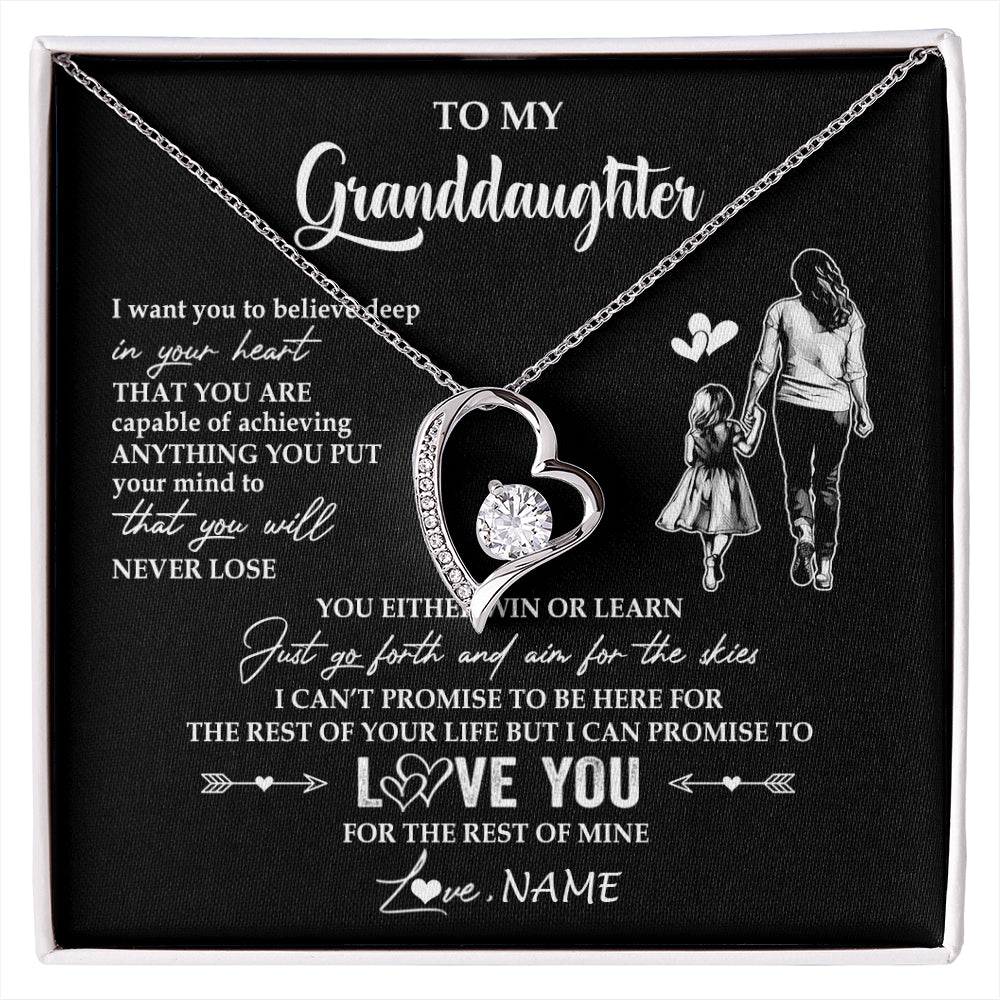 Forever Love Necklace 14K White Gold Finish | 1 | Personalized To My Granddaughter Necklace You Will Never Lose From Grandma Gigi Granddaughter Birthday Gifts Christmas Customized Gift Box Message Card | siriusteestore