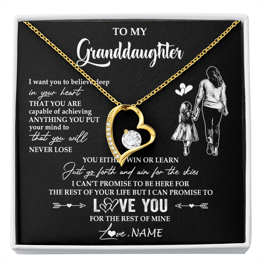 Forever Love Necklace 18K Yellow Gold Finish | 1 | Personalized To My Granddaughter Necklace You Will Never Lose From Grandma Gigi Granddaughter Birthday Gifts Christmas Customized Gift Box Message Card | siriusteestore