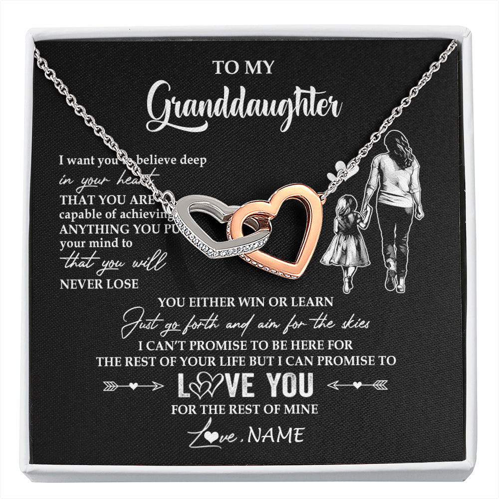 Interlocking Hearts Necklace Stainless Steel & Rose Gold Finish | 1 | Personalized To My Granddaughter Necklace You Will Never Lose From Grandma Gigi Granddaughter Birthday Gifts Christmas Customized Gift Box Message Card | siriusteestore
