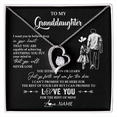 Forever Love Necklace 14K White Gold Finish | 1 | Personalized To My Granddaughter Necklace You Will Never Lose From Grandpa Papa Granddaughter Birthday Gifts Graduation Christmas Gift Box Message Card | siriusteestore