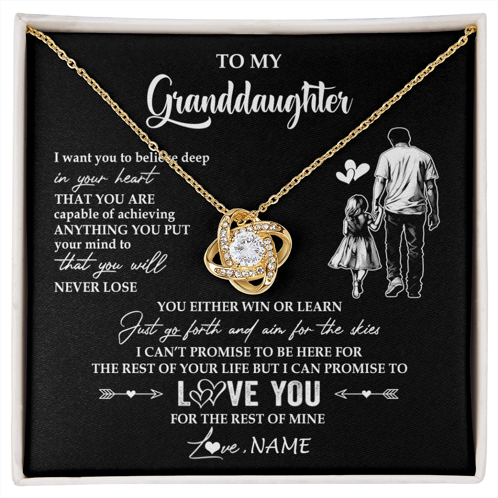 Love Knot Necklace 18K Yellow Gold Finish | 1 | Personalized To My Granddaughter Necklace You Will Never Lose From Grandpa Papa Granddaughter Birthday Gifts Graduation Christmas Gift Box Message Card | siriusteestore