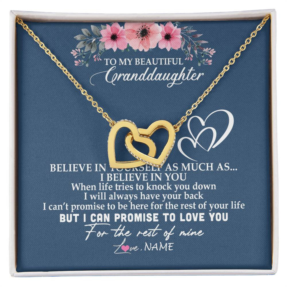 Interlocking Hearts Necklace 18K Yellow Gold Finish | Personalized To My Granddaughter Necklace from Grandma Nana Papa Believe In Yourself Granddaughter Graduation Birthday Customized Message Card | siriusteestore
