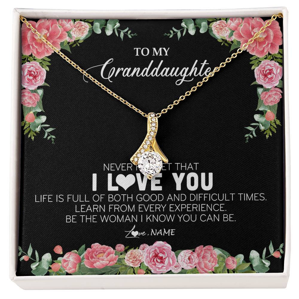 Alluring Beauty Necklace 18K Yellow Gold Finish | Personalized To My Granddaughter Necklace from Grandpa Papa Never Forget I Love You Floral Jewelry for Granddaughter Birthday Christmas Customized Message Card | siriusteestore