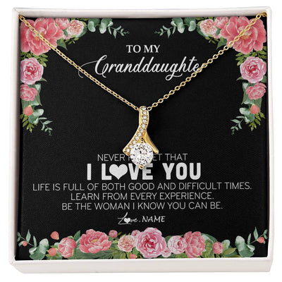 Alluring Beauty Necklace 18K Yellow Gold Finish | Personalized To My Granddaughter Necklace from Grandpa Papa Never Forget I Love You Floral Jewelry for Granddaughter Birthday Christmas Customized Message Card | siriusteestore