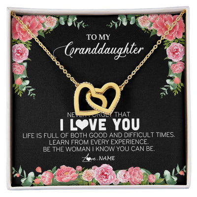 Interlocking Hearts Necklace 18K Yellow Gold Finish | Personalized To My Granddaughter Necklace from Grandpa Papa Never Forget I Love You Floral Jewelry for Granddaughter Birthday Christmas Customized Message Card | siriusteestore