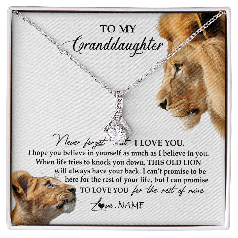 Alluring Beauty Necklace 14K White Gold Finish | 1 | Personalized To My Granddaughter Necklace from Grandpa Papa Never Forget I Love You Lion Jewelry Granddaughter Birthday Christmas Customized Message Card | siriusteestore