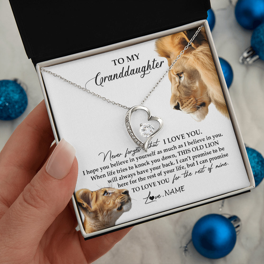 Forever Love Necklace 14K White Gold Finish | 2 | Personalized To My Granddaughter Necklace from Grandpa Papa Never Forget I Love You Lion Jewelry Granddaughter Birthday Christmas Customized Message Card | siriusteestore