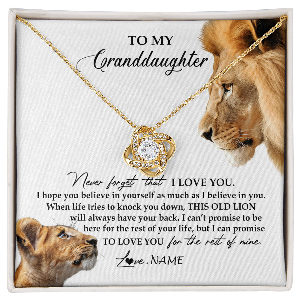 Love Knot Necklace 18K Yellow Gold Finish | 1 | Personalized To My Granddaughter Necklace from Grandpa Papa Never Forget I Love You Lion Jewelry Granddaughter Birthday Christmas Customized Message Card | siriusteestore