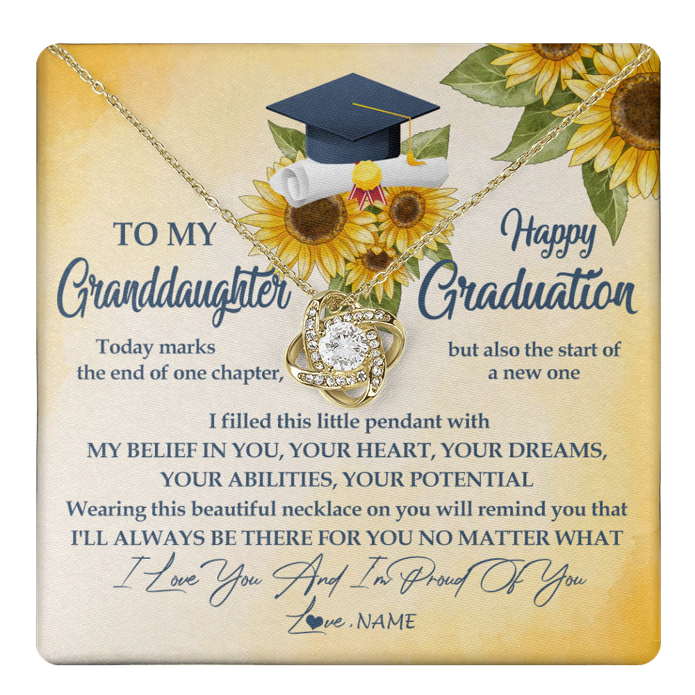 Love Knot Necklace 18K Yellow Gold Finish | 1 | Personalized To My Granddaughter On Her Graduation Day Necklace Flower I Love You I'm Proud Of You Class of 2024 Jewelry Customized Gift Box Message Card | siriusteestore
