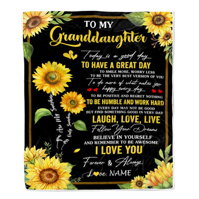 Personalized To My Granddaughter Sunflower Blanket From Grandma Gigi Every Day Laugh Love Live Granddaughter Birthday Gifts Christmas Fleece Throw Blanket | siriusteestore