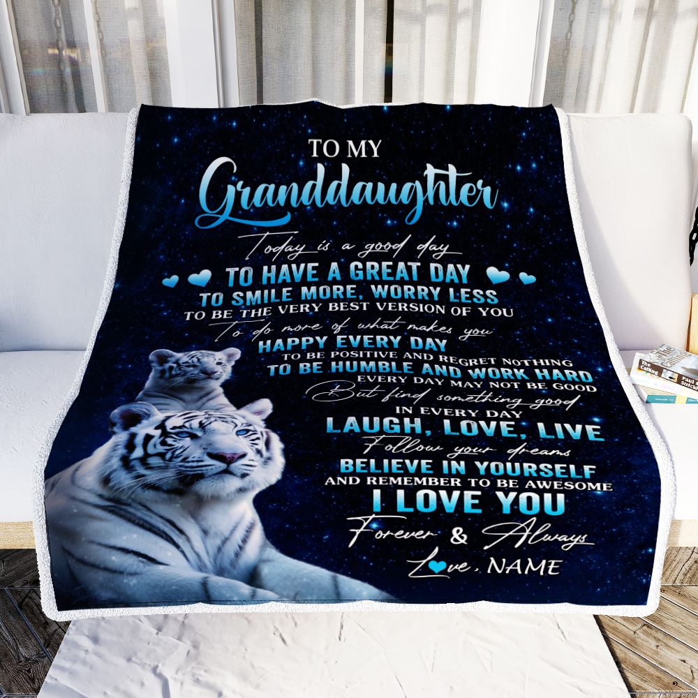 Personalized To My Granddaughter Tiger Blanket From Grandma Papa Today Is A Good Day Granddaughter Gift Birthday Graduation Christmas Customized Fleece Blanket | siriusteestore