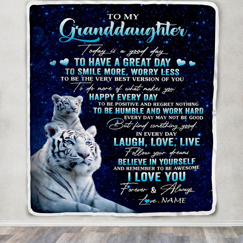Personalized To My Granddaughter Tiger Blanket From Grandma Papa Today Is A Good Day Granddaughter Gift Birthday Graduation Christmas Customized Fleece Blanket | siriusteestore