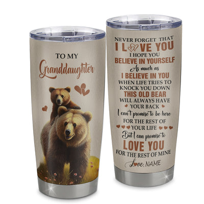 Personalized To My Granddaughter Tumbler From Grandma Grandpa Stainless Steel Cup This Old Bear Love You Granddaughter Birthday Gifts Christmas Custom Travel Mug | siriusteestore