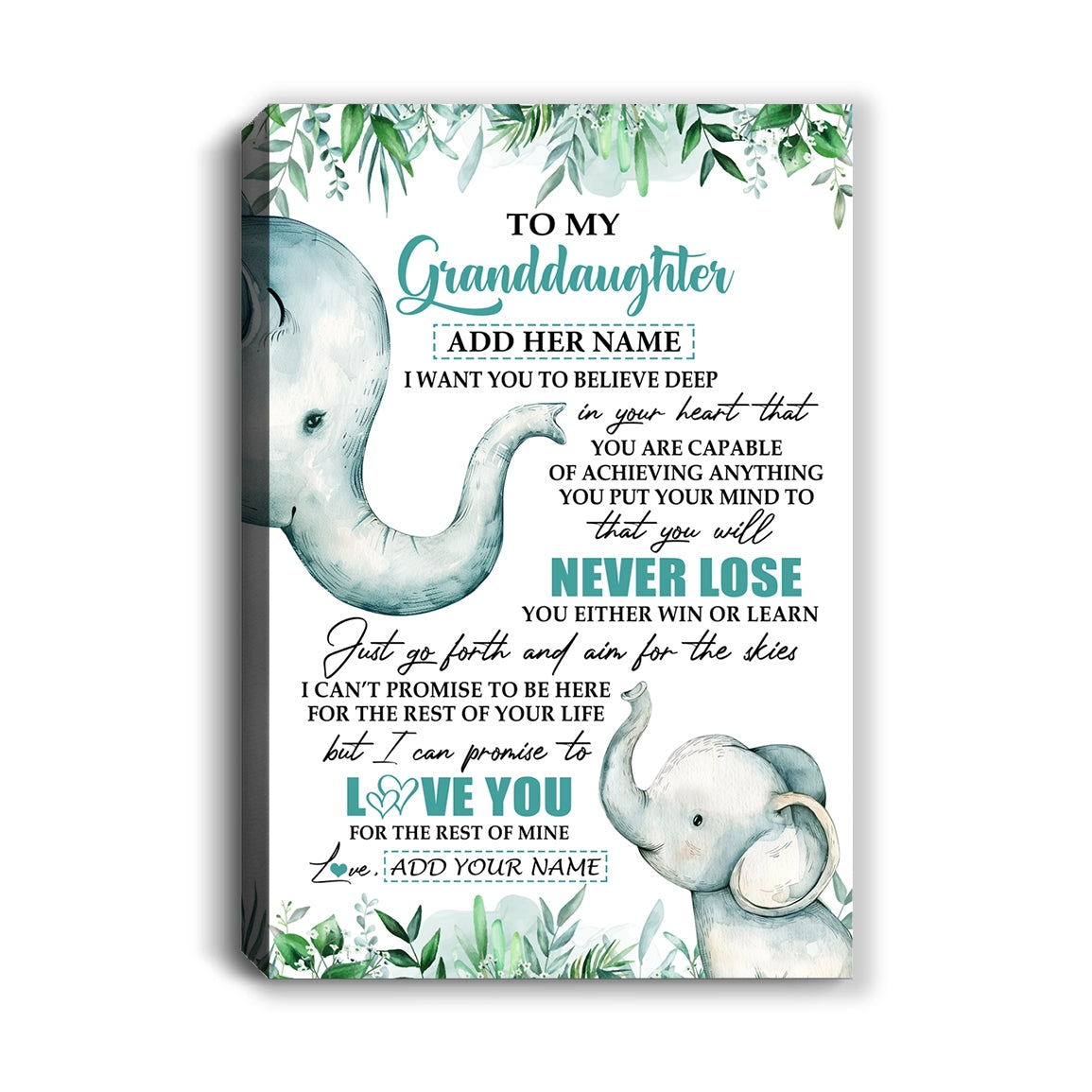 Personalized To My Granddaughter Tumbler From Grandma Grandpa You Will Never Lose Elephant Granddaughter Birthday Gifts Christmas Custom Wall Art Print Framed Canvas | siriusteestore