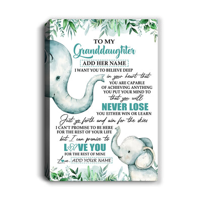 Personalized To My Granddaughter Tumbler From Grandma Grandpa You Will Never Lose Elephant Granddaughter Birthday Gifts Christmas Custom Wall Art Print Framed Canvas | siriusteestore