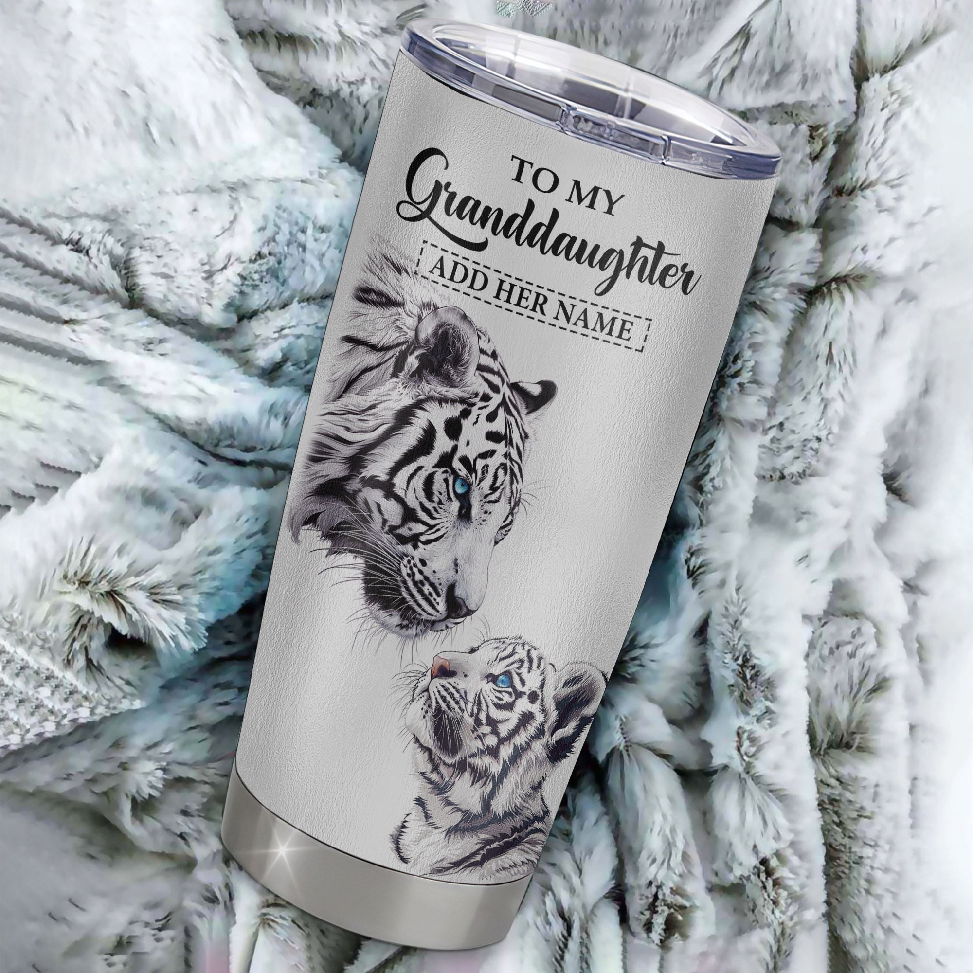 Personalized To My Granddaughter Tumbler From Grandma Grandpa You Will Never Lose White Tiger Granddaughter Birthday Gifts Christmas Custom Cup Travel Mug | siriusteestore