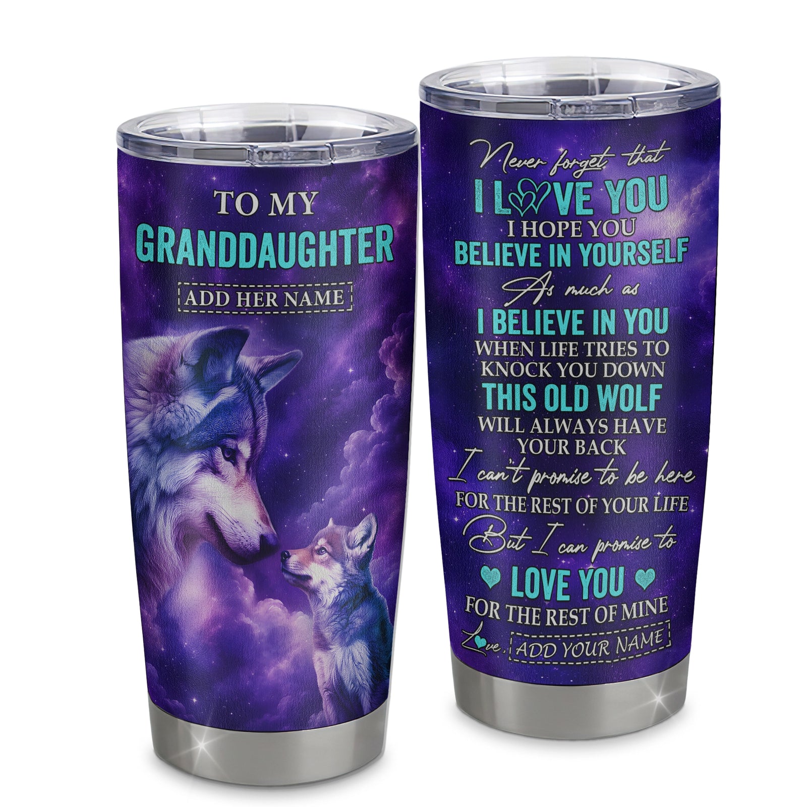 Personalized To My Granddaughter Tumbler From Grandma Nana Wolf Never Forget I Love You Granddaughter Birthday Gifts Graduation Christmas Custom Stainless Steel Mug | siriusteestore