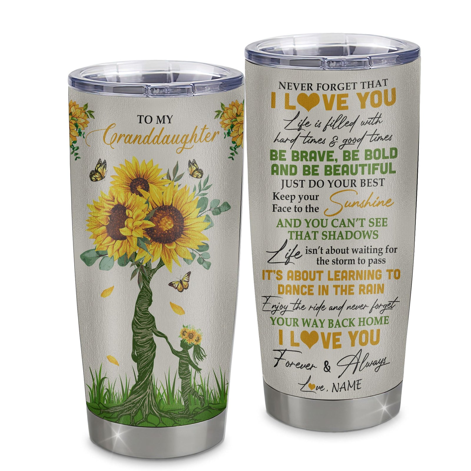 Personalized To My Granddaughter Tumbler From Grandma Stainless Steel Cup Never Forget That I Love You Sunflower Granddaughter Birthday Christmas Travel Mug | siriusteestore