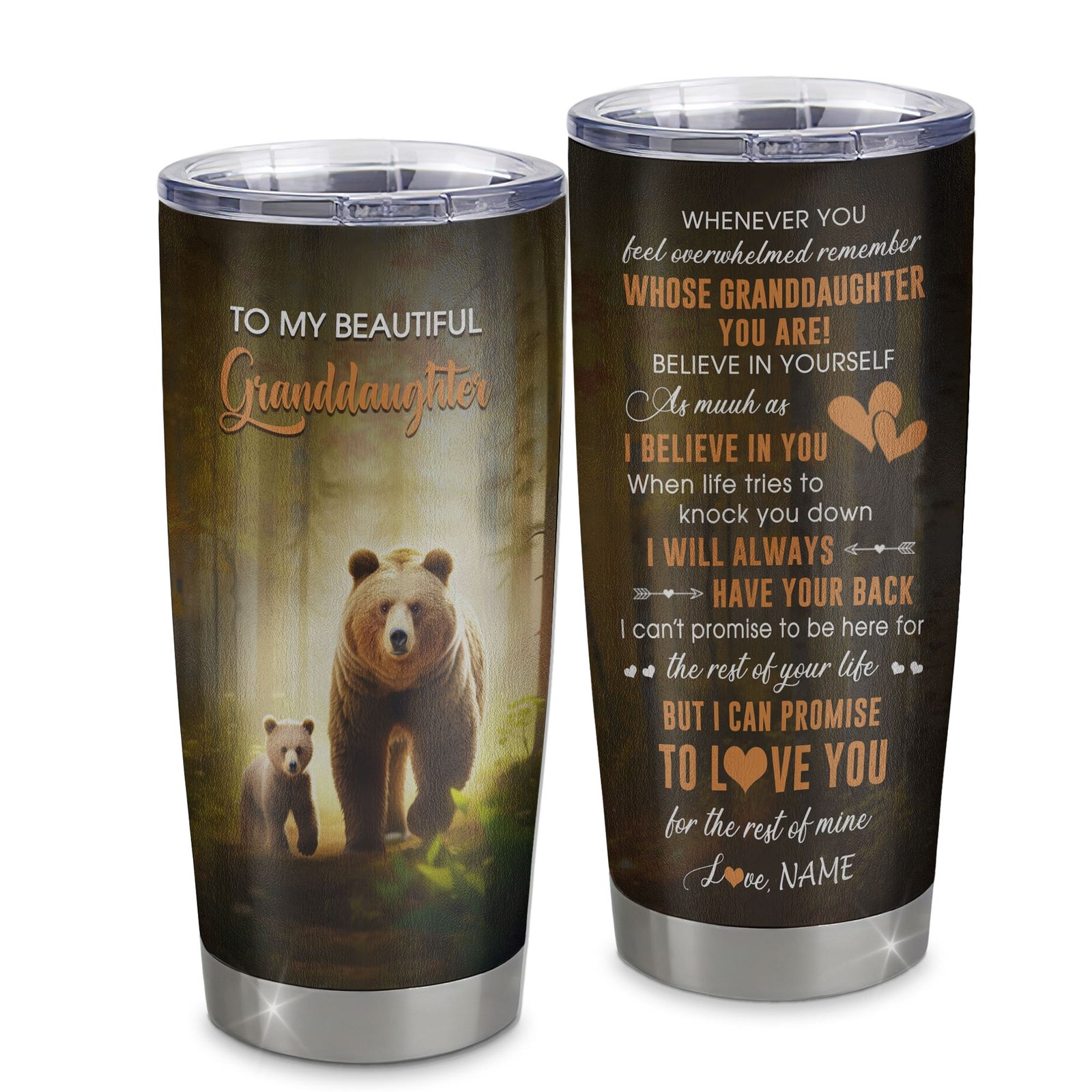 Personalized To My Granddaughter Tumbler From Grandma Stainless Steel Cup Whenever You Feel Bear Granddaughter Birthday Gifts Graduation Christmas Custom Travel Mug | siriusteestore