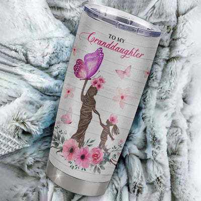 Personalized To My Granddaughter Tumbler From Grandma Stainless Steel Cup Wherever Your Journey Tree Butterfly Granddaughter Birthday Christmas Travel Mug | siriusteestore