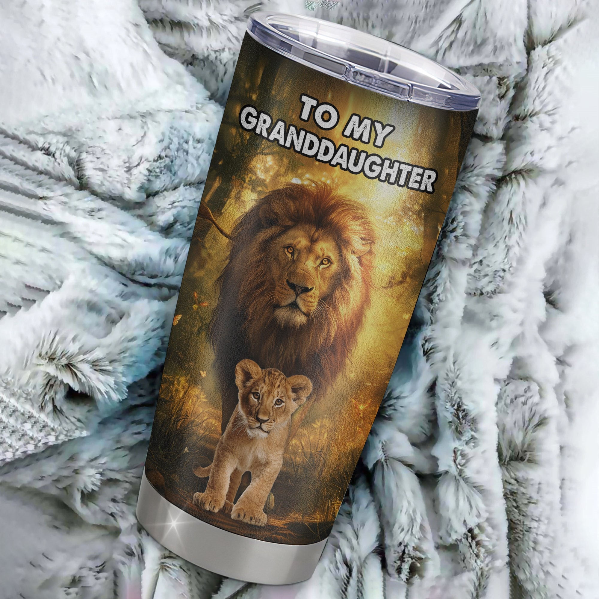 Personalized To My Granddaughter Tumbler From Grandpa Papa Stainless Steel Cup Lion Never Give Up Granddaughter Birthday Graduation Christmas Travel Mug | siriusteestore