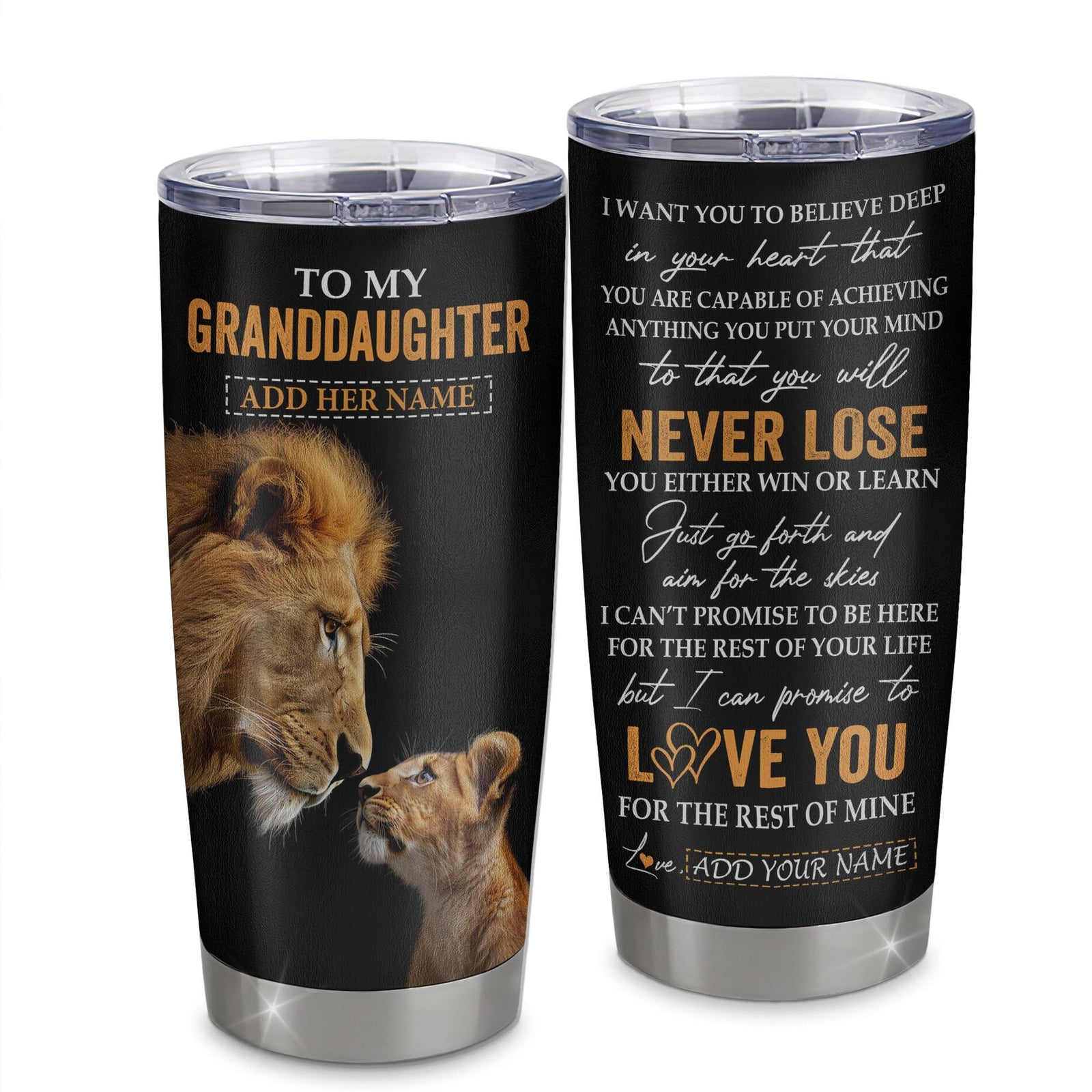 Personalized To My Granddaughter Tumbler From Grandpa Papa You Will Never Lose Lion Granddaughter Birthday Gifts Graduation Christmas Custom Cup Travel Mug | siriusteestore