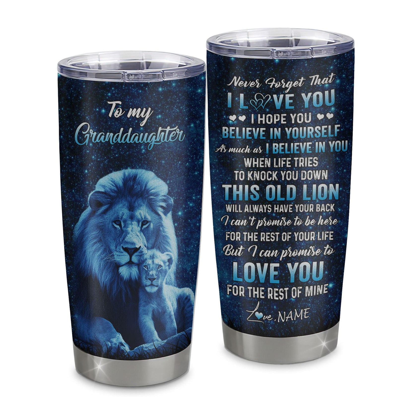 Personalized To My Granddaughter Tumbler From Grandpa Stainless Steel Cup This Old Lion Love You Granddaughter Birthday Graduation Christmas Custom Travel Mug | siriusteestore