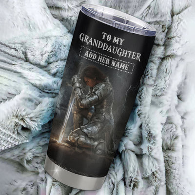 Personalized To My Granddaughter Tumbler Women Warrior Knights Templar I Am The Storm Best Granddaughter Birthday Gifts Christmas Custom Stainless Steel Cup Travel Mug | siriusteestore