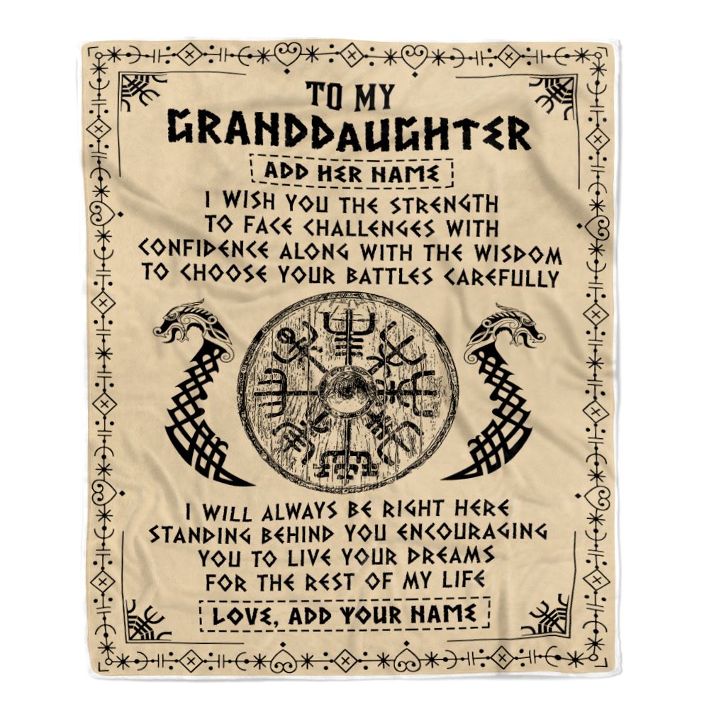 Personalized To My Granddaughter Viking Blanket From Grandma Grandpa I Wish You The Strength Scandinavian Norse Runes Viking For Women Birthday Fleece Blanket | siriusteestore