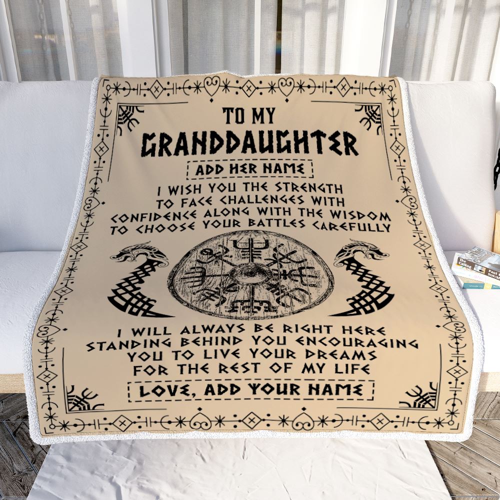 Personalized To My Granddaughter Viking Blanket From Grandma Grandpa I Wish You The Strength Scandinavian Norse Runes Viking For Women Birthday Fleece Blanket | siriusteestore
