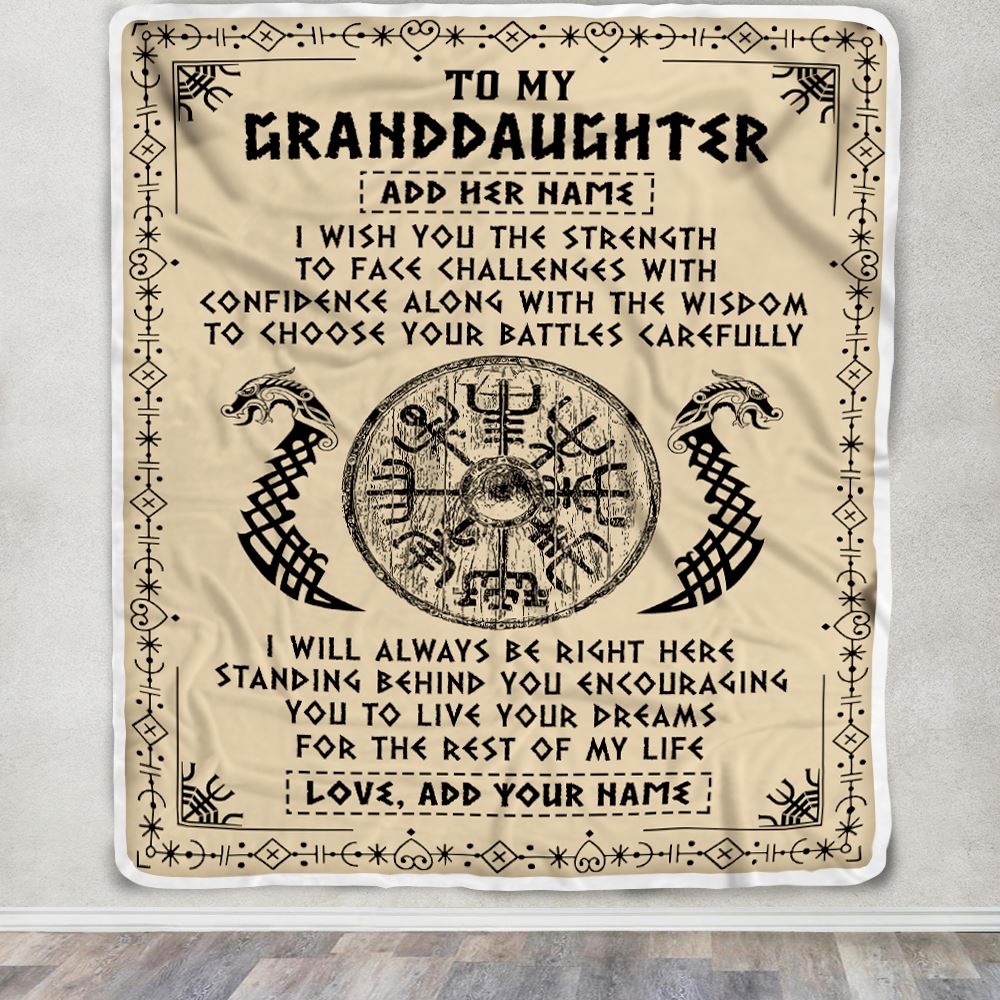Personalized To My Granddaughter Viking Blanket From Grandma Grandpa I Wish You The Strength Scandinavian Norse Runes Viking For Women Birthday Fleece Blanket | siriusteestore