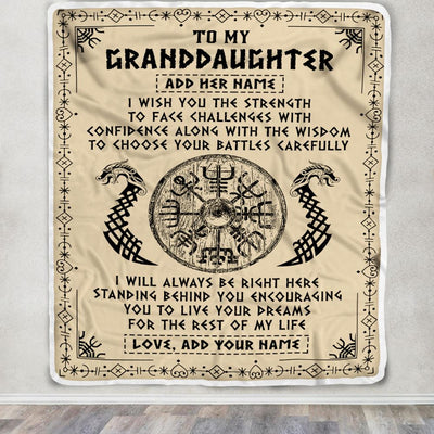 Personalized To My Granddaughter Viking Blanket From Grandma Grandpa I Wish You The Strength Scandinavian Norse Runes Viking For Women Birthday Fleece Blanket | siriusteestore