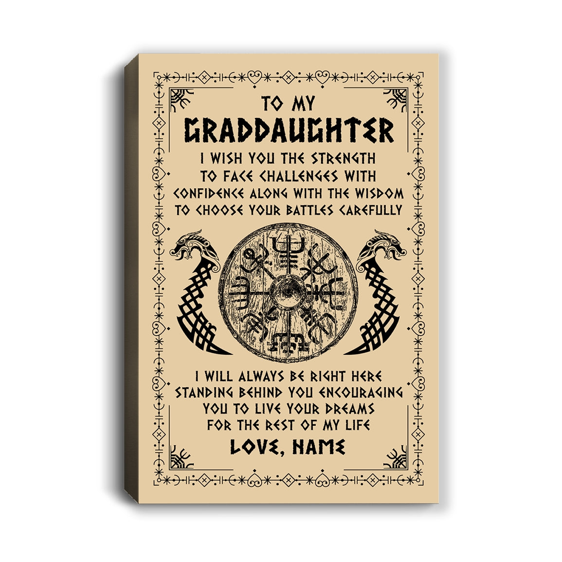 Personalized To My Granddaughter Viking Canvas I Wish You The Strength Scandinavian Norse Runes Viking For Women Birthday Gifts Custom Wall Art Print Framed Canvas | siriusteestore