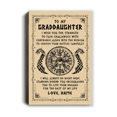 Personalized To My Granddaughter Viking Canvas I Wish You The Strength Scandinavian Norse Runes Viking For Women Birthday Gifts Custom Wall Art Print Framed Canvas | siriusteestore