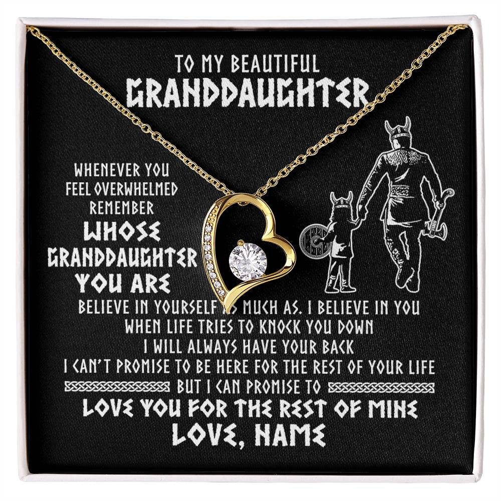 Forever Love Necklace 18K Yellow Gold Finish | 1 | Personalized To My Granddaughter Viking Necklace From Grandpa Whenever You Feel Overwhelmed Birthday Christmas Jewelry Customized Gift Box Message Card | siriusteestore