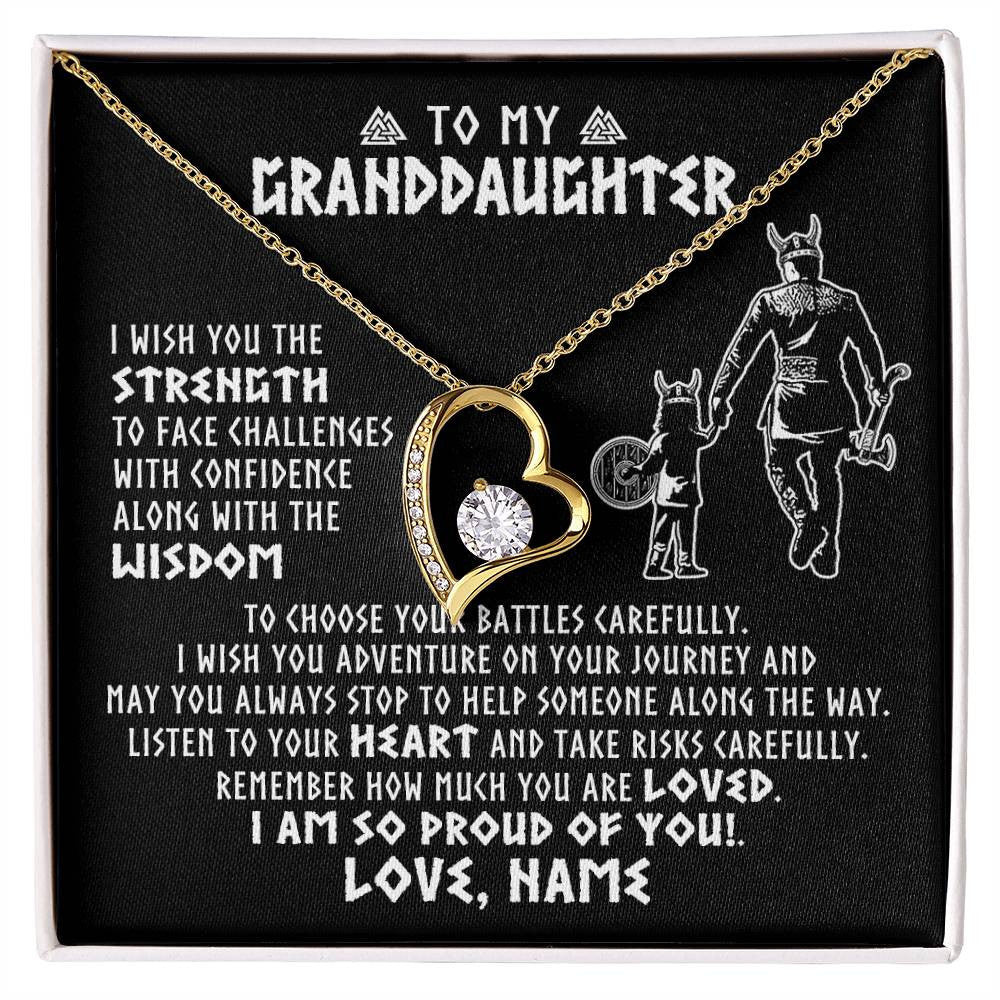 Forever Love Necklace 18K Yellow Gold Finish | 1 | Personalized To My Granddaughter Viking Necklace From Papa Grandpa I Am So Proud Of You Runes Viking Birthday Christmas Customized Gift Box Message Card | siriusteestore