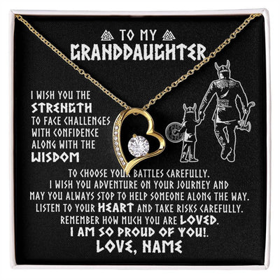 Forever Love Necklace 18K Yellow Gold Finish | 1 | Personalized To My Granddaughter Viking Necklace From Papa Grandpa I Am So Proud Of You Runes Viking Birthday Christmas Customized Gift Box Message Card | siriusteestore