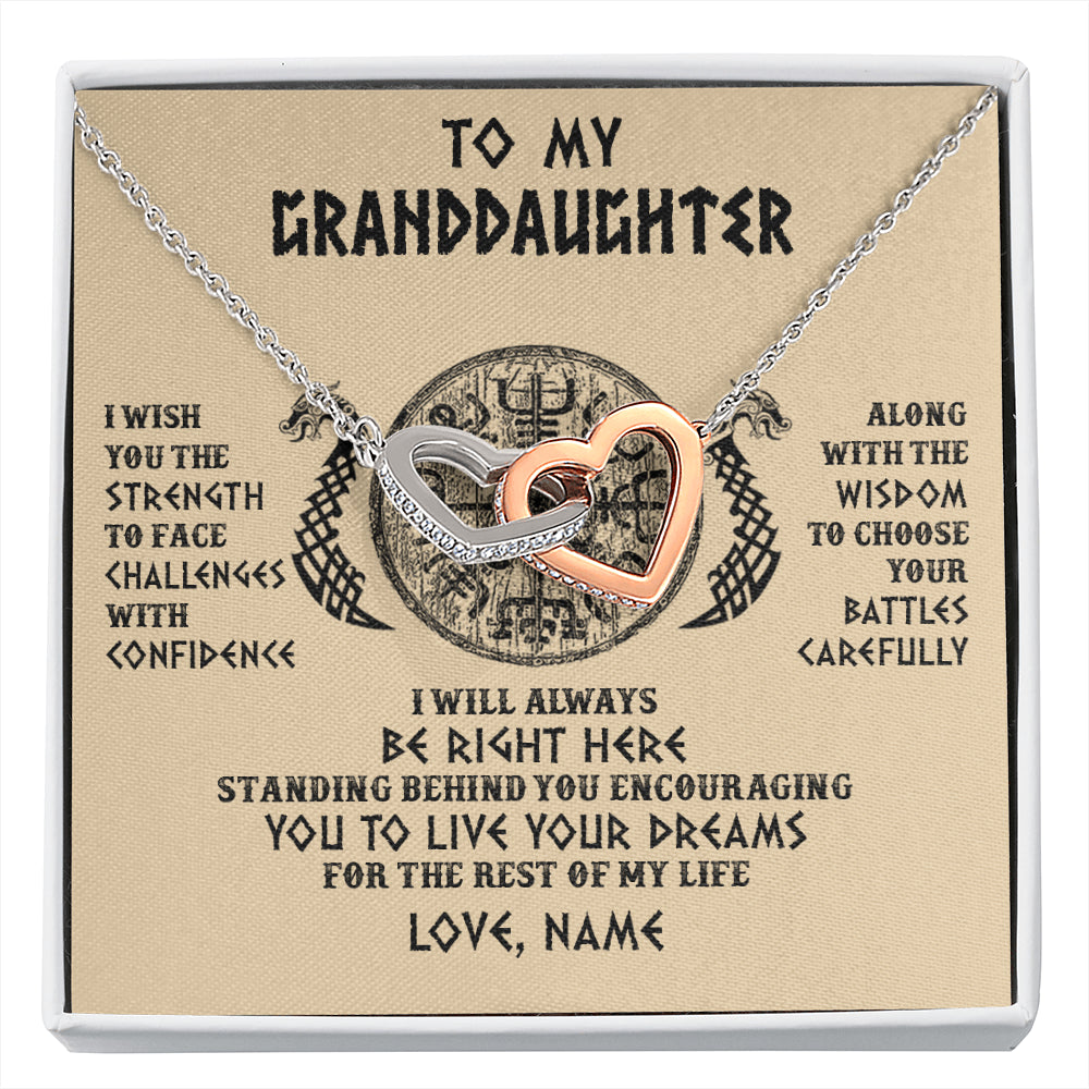 Interlocking Hearts Necklace Stainless Steel & Rose Gold Finish | 1 | Personalized To My Granddaughter Viking Necklace I Wish You The Strength Scandinavian Norse Runes Viking For Women Birthday Customized Gift Box Message Card | siriusteestore