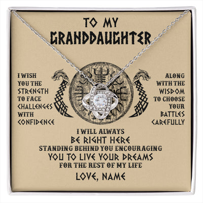 Love Knot Necklace 14K White Gold Finish | 1 | Personalized To My Granddaughter Viking Necklace I Wish You The Strength Scandinavian Norse Runes Viking For Women Birthday Customized Gift Box Message Card | siriusteestore