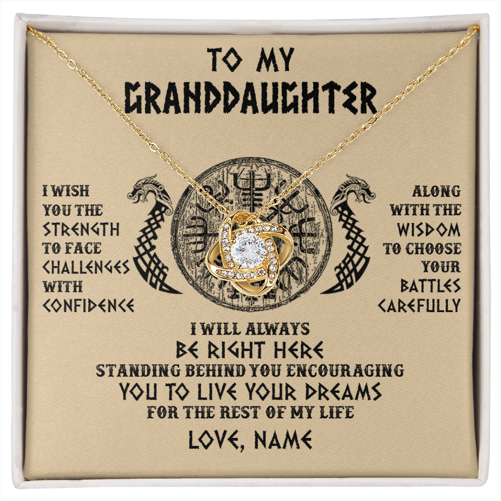 Love Knot Necklace 18K Yellow Gold Finish | 1 | Personalized To My Granddaughter Viking Necklace I Wish You The Strength Scandinavian Norse Runes Viking For Women Birthday Customized Gift Box Message Card | siriusteestore