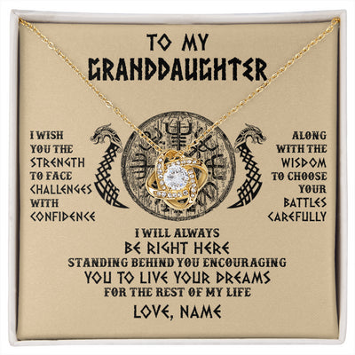 Love Knot Necklace 18K Yellow Gold Finish | 1 | Personalized To My Granddaughter Viking Necklace I Wish You The Strength Scandinavian Norse Runes Viking For Women Birthday Customized Gift Box Message Card | siriusteestore