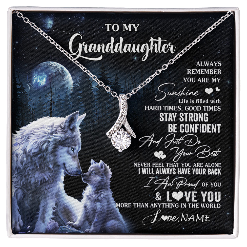 Alluring Beauty Necklace 14K White Gold Finish | 1 | Personalized To My Granddaughter Wolf Necklace From Grandma Grandpa Always Remember Granddaughter Birthday Christmas Customized Gift Box Message Card | siriusteestore