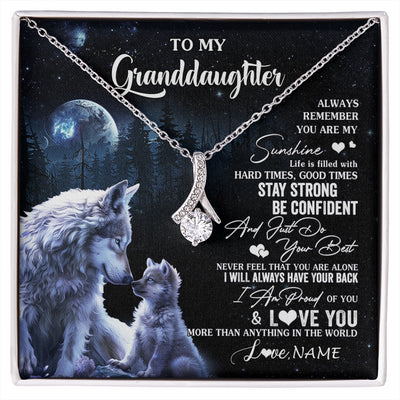 Alluring Beauty Necklace 14K White Gold Finish | 1 | Personalized To My Granddaughter Wolf Necklace From Grandma Grandpa Always Remember Granddaughter Birthday Christmas Customized Gift Box Message Card | siriusteestore