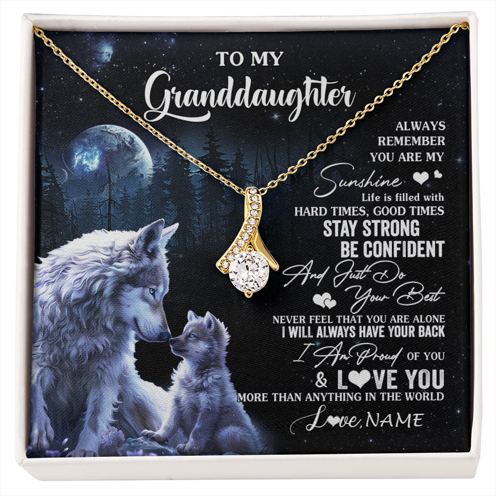 Alluring Beauty Necklace 18K Yellow Gold Finish | 1 | Personalized To My Granddaughter Wolf Necklace From Grandma Grandpa Always Remember Granddaughter Birthday Christmas Customized Gift Box Message Card | siriusteestore