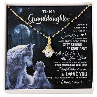 Alluring Beauty Necklace 18K Yellow Gold Finish | 1 | Personalized To My Granddaughter Wolf Necklace From Grandma Grandpa Always Remember Granddaughter Birthday Christmas Customized Gift Box Message Card | siriusteestore