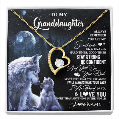 Forever Love Necklace 18K Yellow Gold Finish | 1 | Personalized To My Granddaughter Wolf Necklace From Grandma Grandpa Always Remember Granddaughter Birthday Christmas Customized Gift Box Message Card | siriusteestore