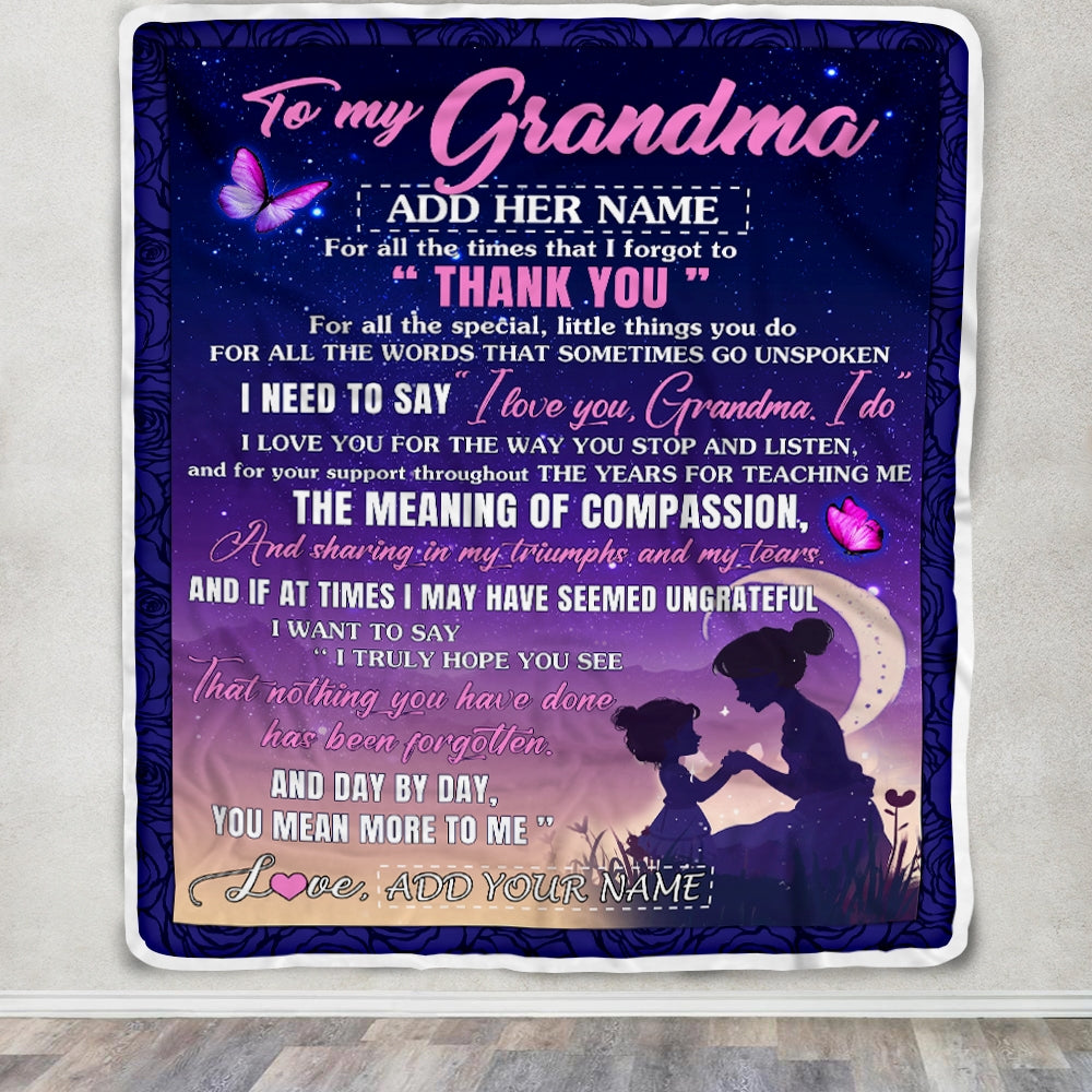 Personalized To My Grandma Blanket From Granddaughter Night Sky Thank You Love You Grandma Birthday Gifts Mothers Day Christmas Customized Fleece Blanket | siriusteestore