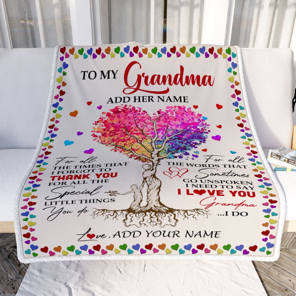 Personalized To My Grandma Blanket From Grandson Colorful Tree Thank You For All Grandma Birthday Gifts Mothers Day Christmas Customized Fleece Blanket | siriusteestore